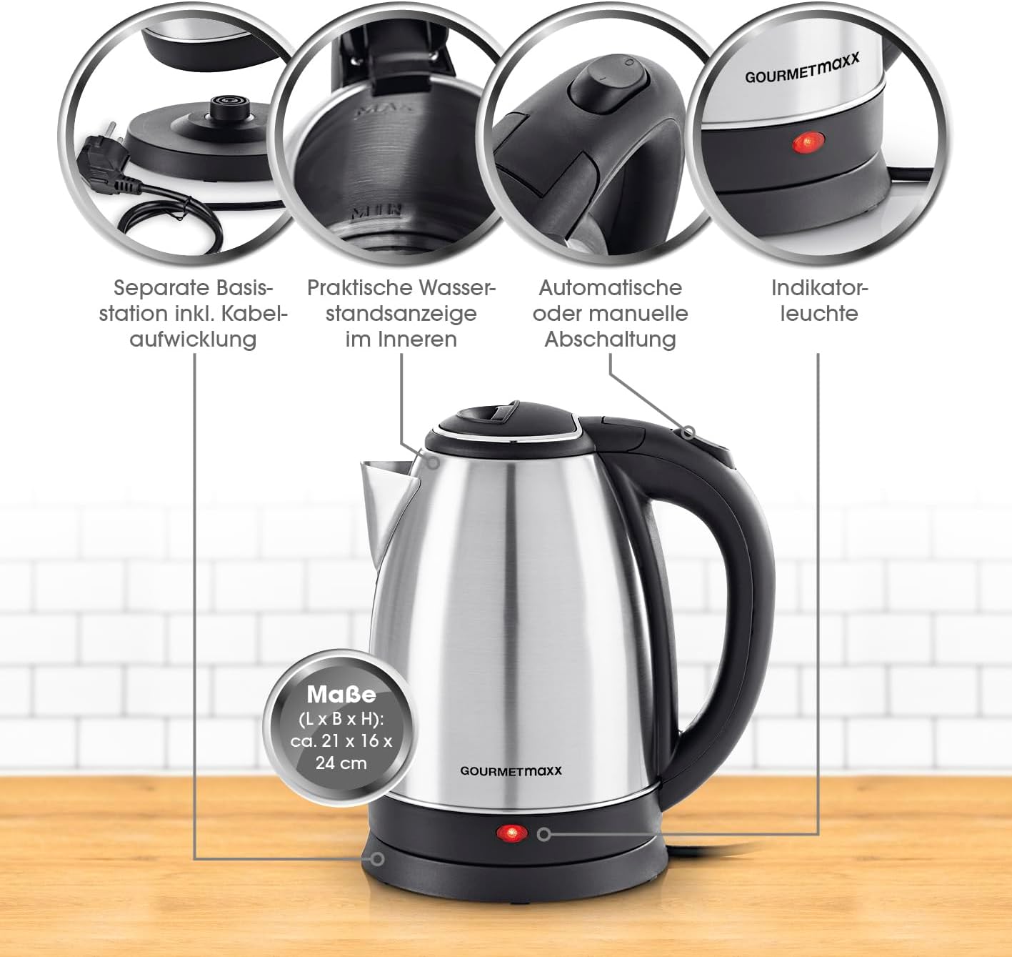 GOURMETmaxx Edelstahl-Wasserkocher 1,8 L