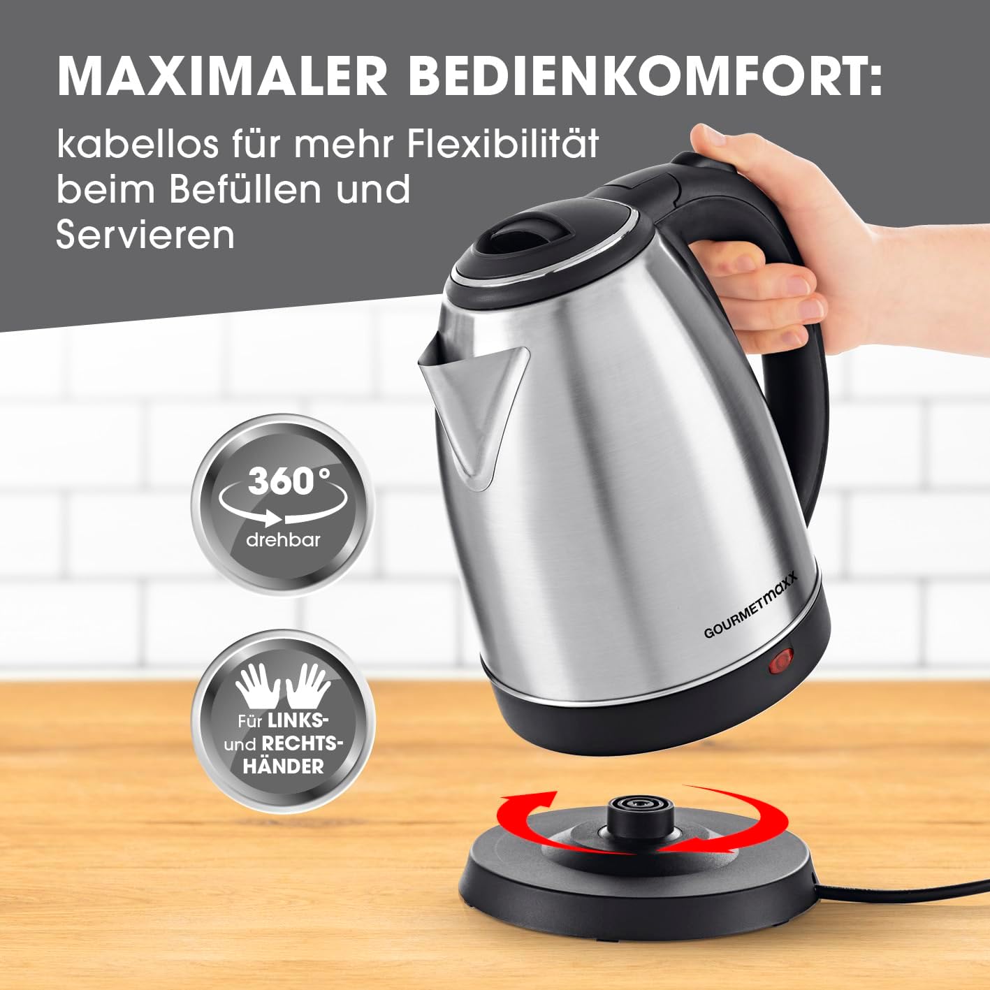 GOURMETmaxx Edelstahl-Wasserkocher 1,8 L
