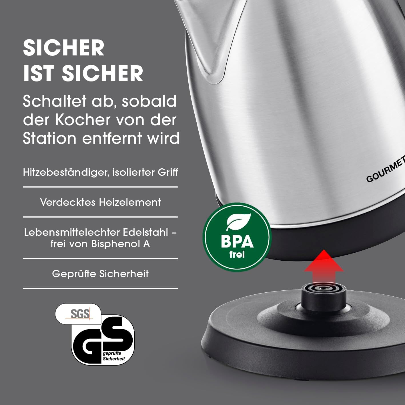 GOURMETmaxx Edelstahl-Wasserkocher 1,8 L