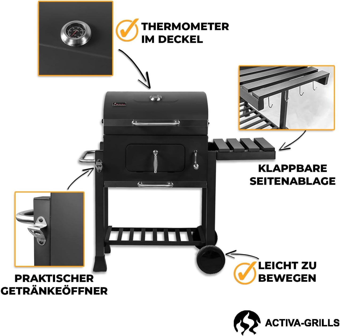 ACTIVA Holzkohlegrill Angular Guss