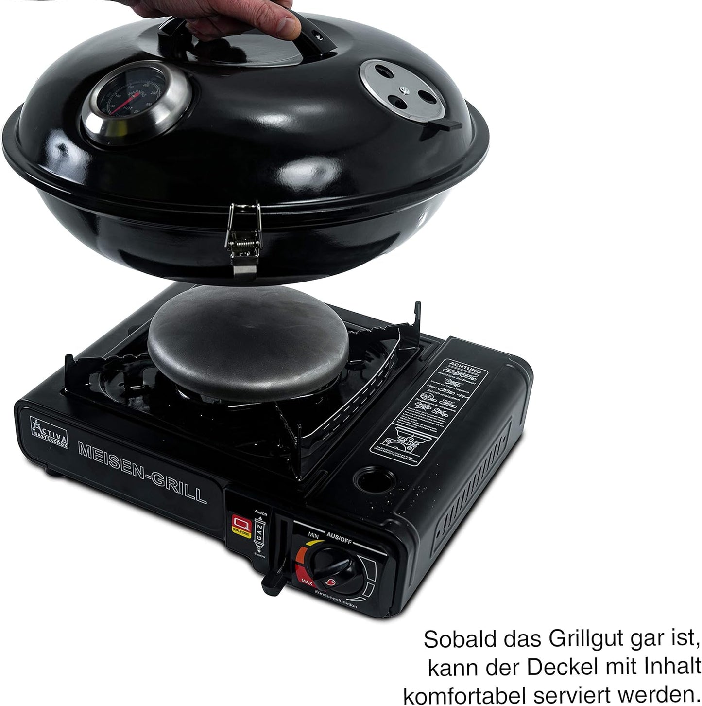 ACTIVA Meisen Gaskocher I Campingkocher inkl. Grilltopf & Tragekoffer