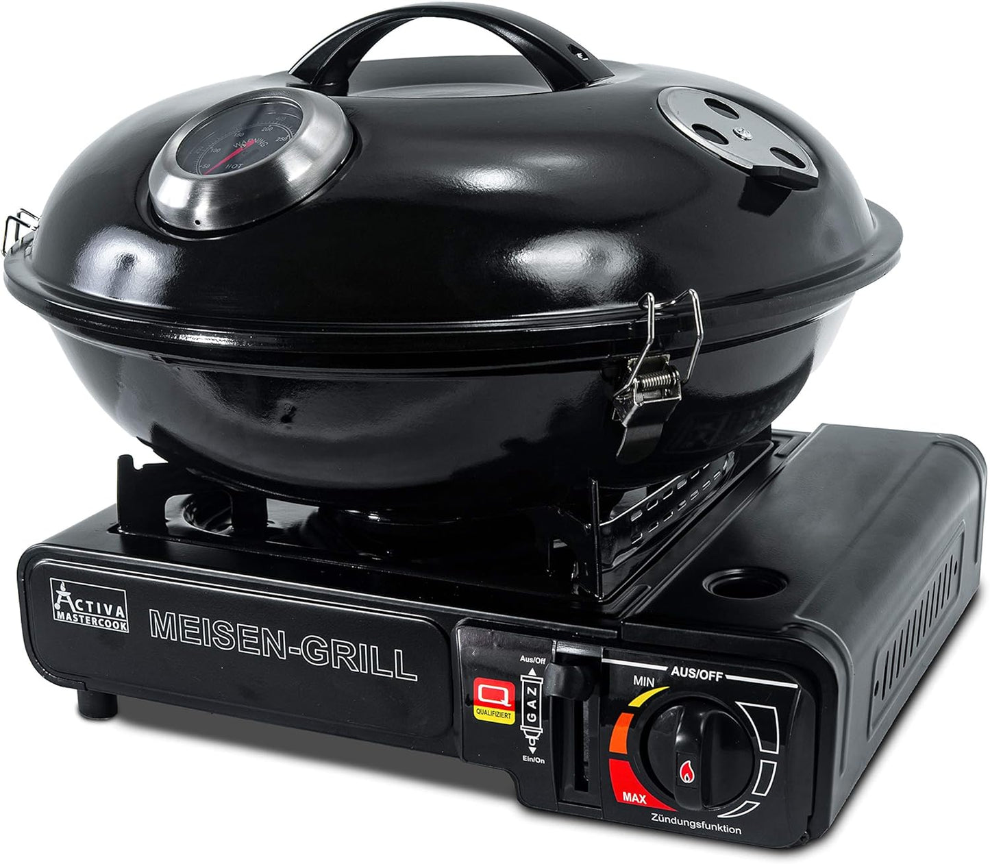 ACTIVA Meisen Gaskocher I Campingkocher inkl. Grilltopf & Tragekoffer