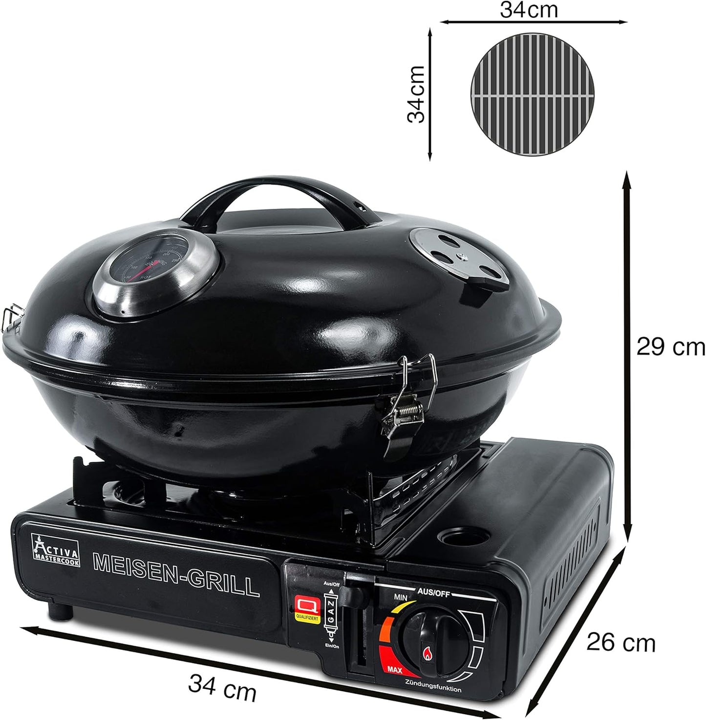 ACTIVA Meisen Gaskocher I Campingkocher inkl. Grilltopf & Tragekoffer