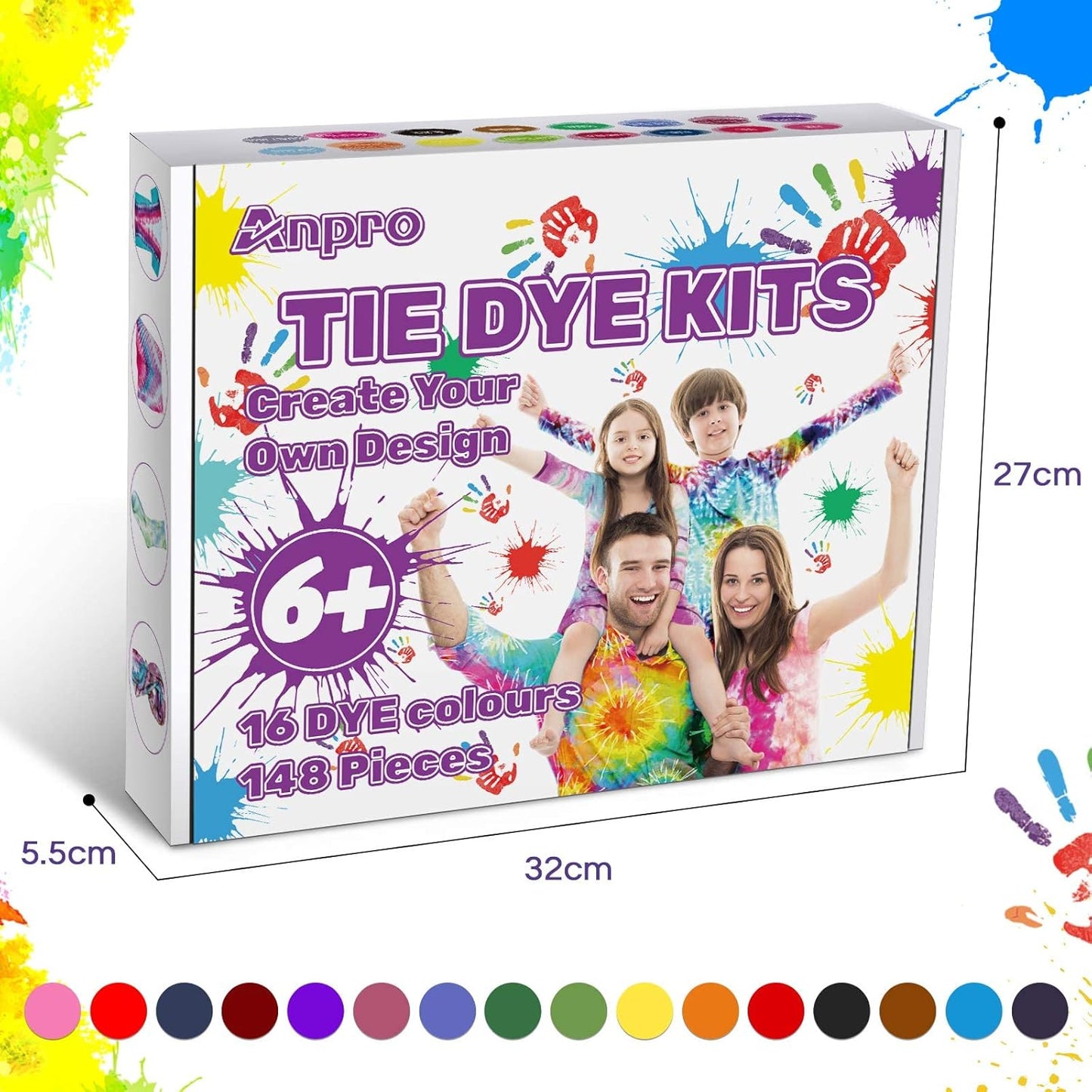 Anpro Batik-Set, 148-teiliges Batik-Set, 16 Farben Batikfarben, All-in-1 Stoff-Batikset für Kinder und Erwachsene