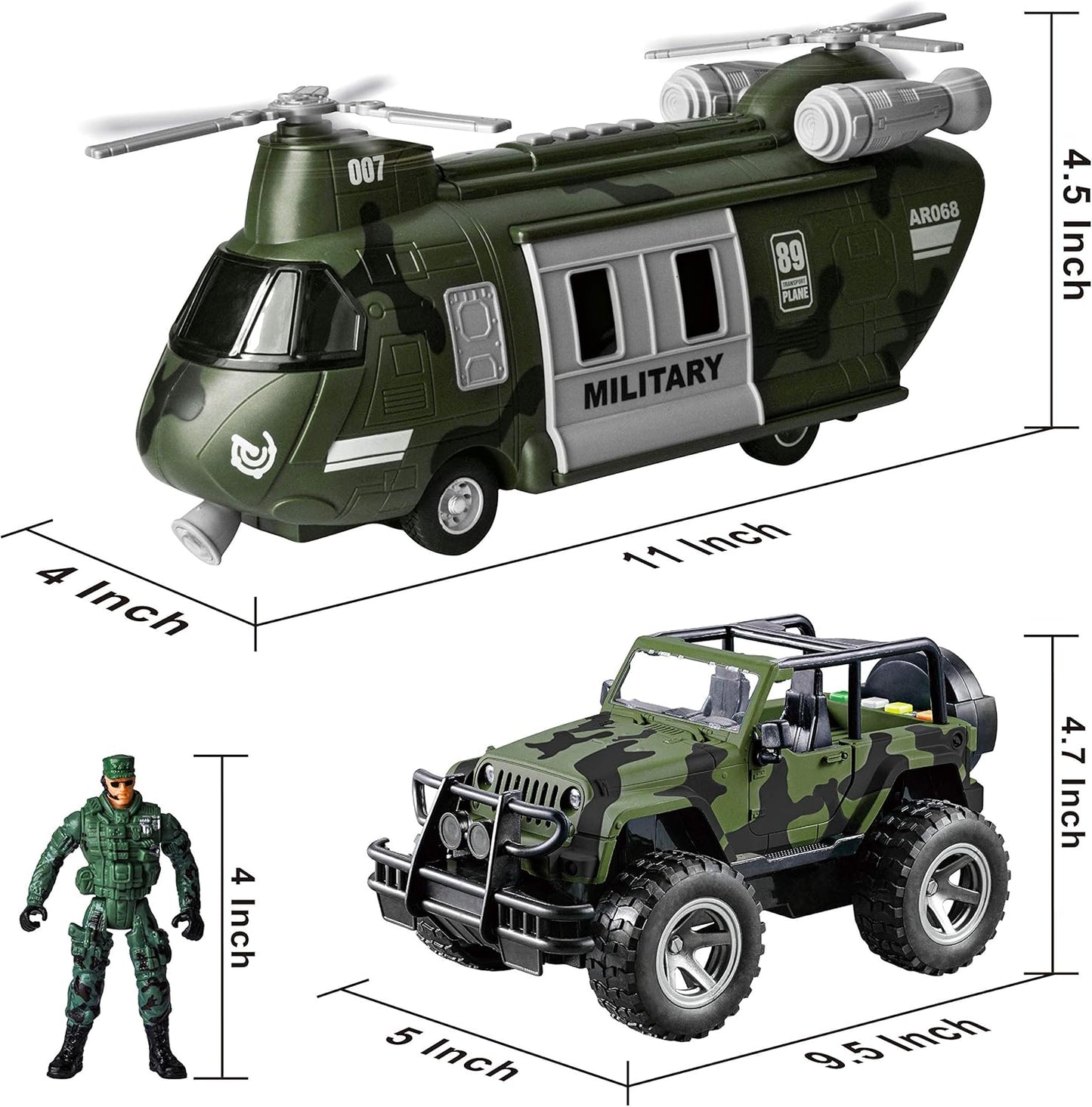 JOYIN Militärfahrzeuge Spielzeug-Set aus Transporthubschrauber und Militär-LKW